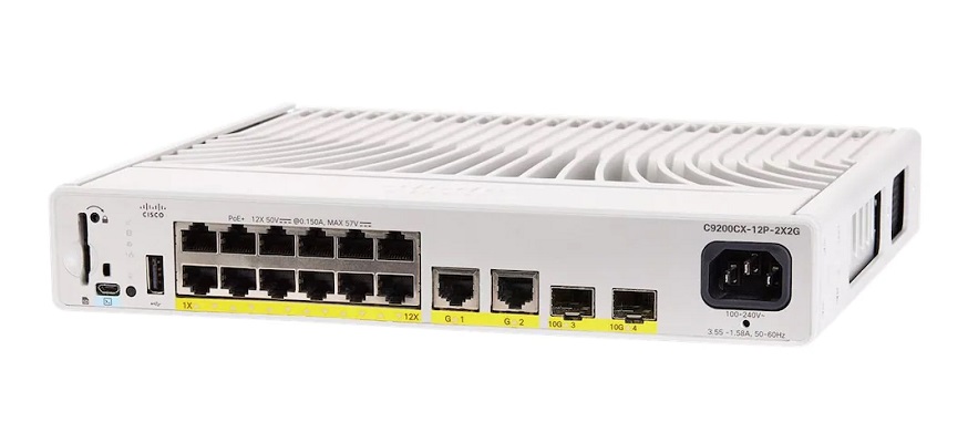 Cisco C9200CX-12P-2X2G-A Catalyst 9200CX 12-port 1G, 2x10G and 2x1G, PoE+, Network Advantage