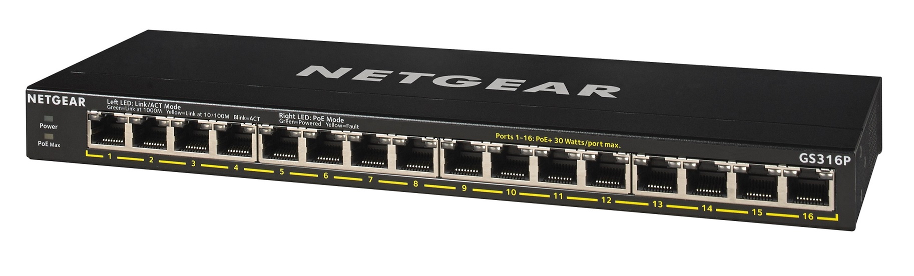 NETGEAR GS316P, 16-Port Gigabit POE 115W Unmanaged Switch