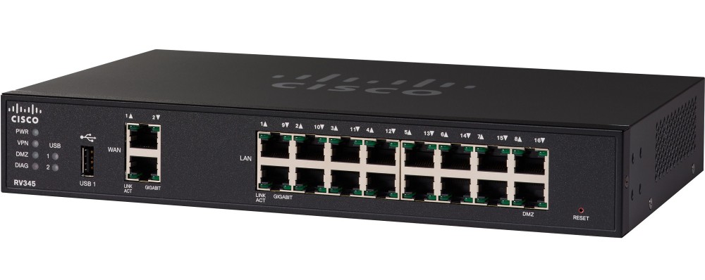 Cisco RV345 Dual WAN Gigabit VPN Router  ,2 WAN, 16 LAN, 3G/4G USB support