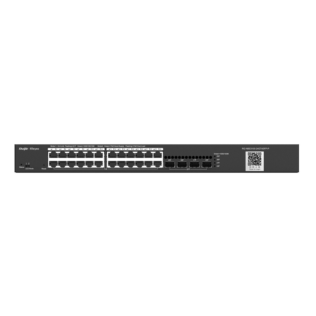 Reyee RG-NBS3100-24GT4SFP-P, 24 Port Giga POE+ 370W with 4 SFP Port, Layer 2 Cloud Managed Switch