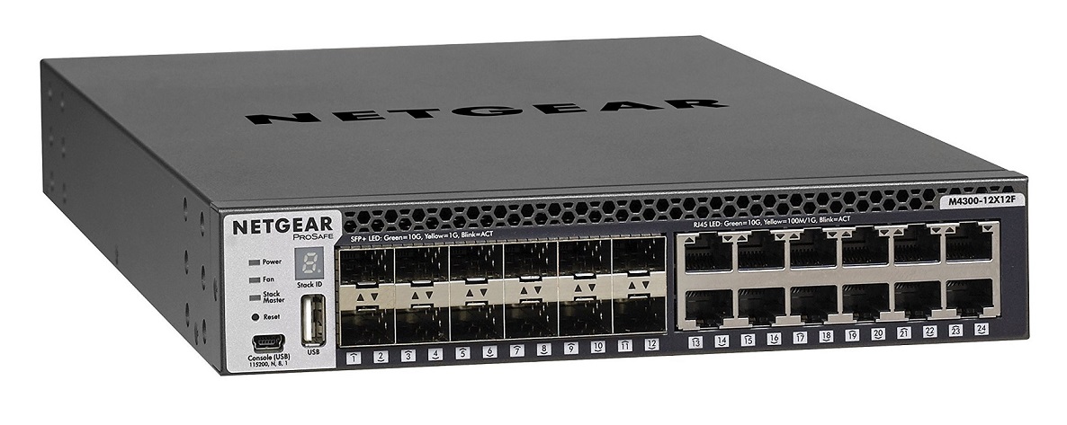NETGEAR M4300, 24 Port 10G including 12 x 10 GBASE-T and 12 x SFP+ Layer 3, Stackable Managed Switch
