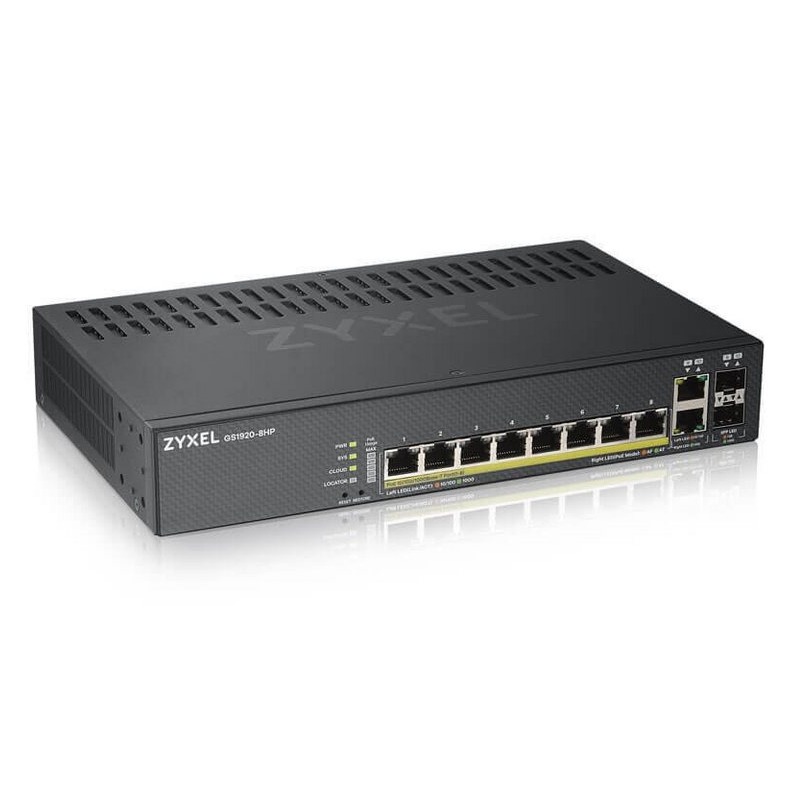 GS1920-8HPv2, 10 Port Smart Managed Switch 8x Gigabit Copper and 2x Gigabit dual pers., hybrid mode