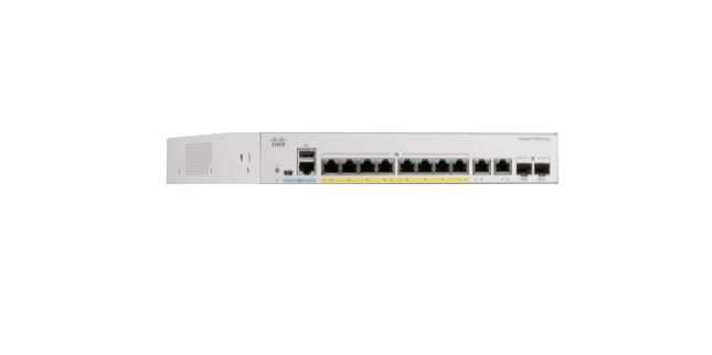 8x 10/100/1000 Ethernet PoE+ ports and 120W PoE budget, 2x 1G SFP and RJ-45 combo uplinks