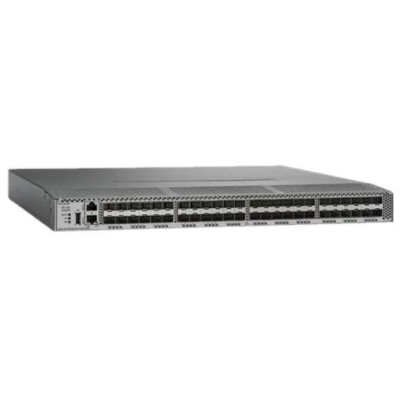MDS 9148T 32G 1 RU FC switch, w/ 24 active FC ports, 4 Fans, 2 PSU, Port Side Intake