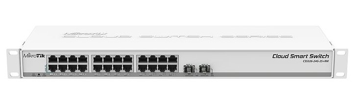 SwOS powered 24 port Gigabit Ethernet switch with two SFP+ ports in 1U rackmount case