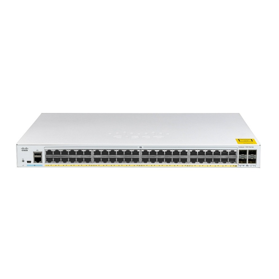 48x 10/100/1000 Ethernet PoE+ and 370W PoE budget ports, 4x 1G SFP uplinks