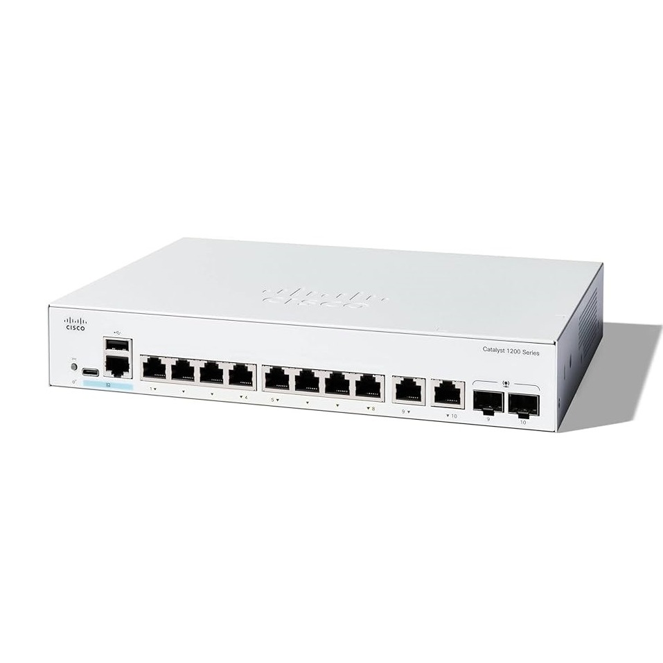 Cisco catalyst C1200-8T-E, 8 ports gigabit + 2 x 1G SFP and RJ-45 combo uplink ports switch