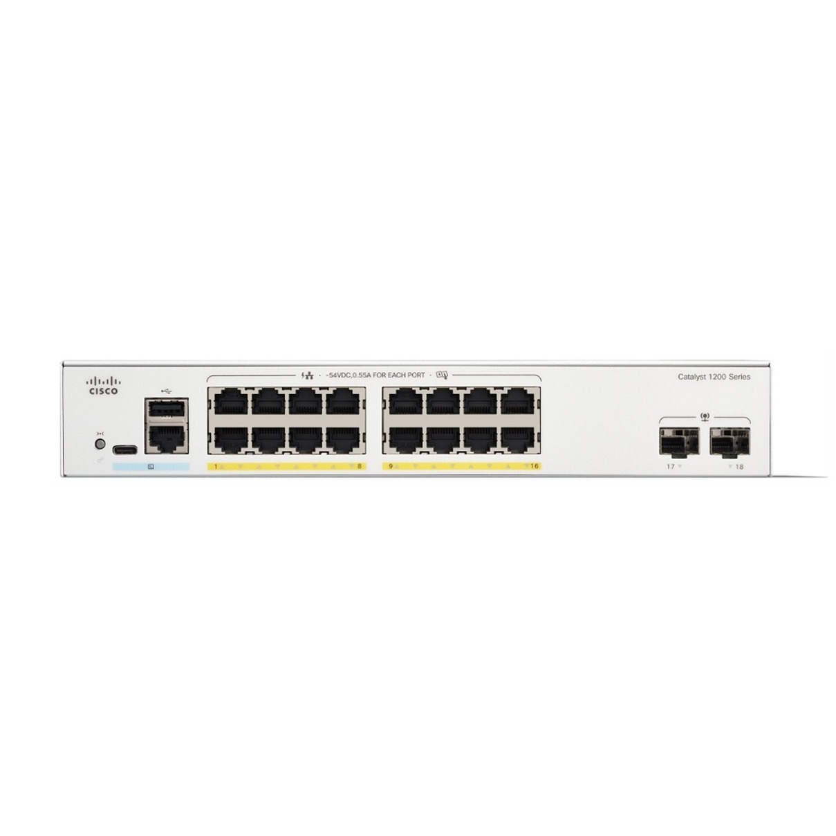 Cisco catalyst C1200-16P, 16 ports gigabit POE+ 120W + 2 x 1G SFP uplink ports switch