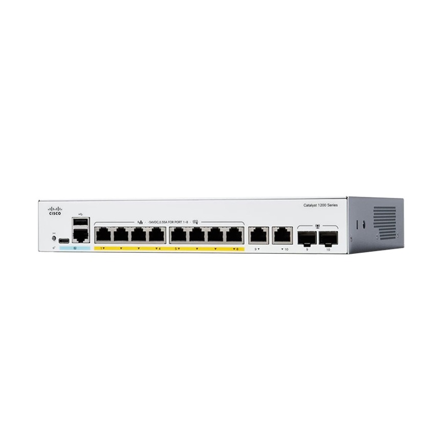 Cisco catalyst C1200-8FP, 8 ports gigabit POE+ 120W + 2 x 1G SFP and RJ-45 combo uplink ports switch