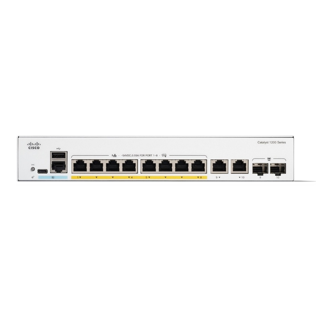 Cisco catalyst C1200-8P,  8 ports gigabit POE+ 67W + 2 x 1G SFP and RJ-45 combo uplink ports switch