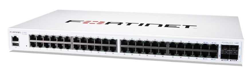 FortiSwitch-148F is a performance/price competitive L2+ management switch with 48x GE port + 4x SFP+ port + 1x RJ45 console.