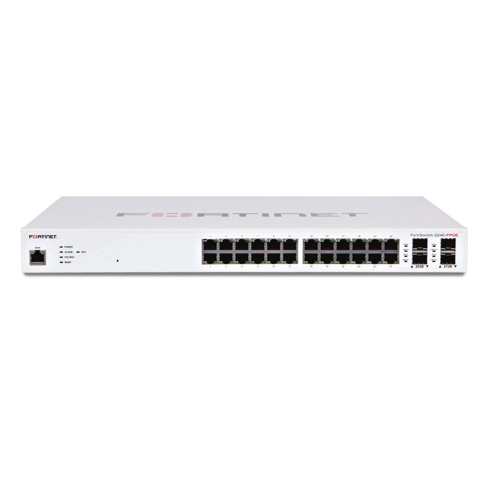 FortiSwitch-224D-FPOE Layer 2/3 FortiGate switch controller compatible PoE+ switch with 24 x GE RJ45 ports, 4 x GE SFP