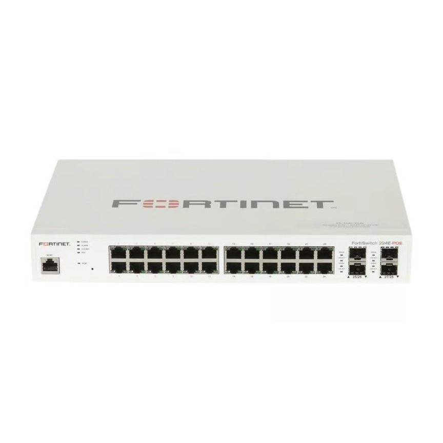 FortiSwitch-224E-POE Layer 2/3 FortiGate switch controller compatible PoE+ switch with 24 x GE RJ45 ports, 4 x GE SFP.