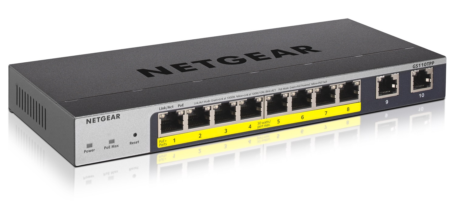 NETGEAR GS110TPP, 8-Port Gigabit PoE+ 120W with 2 x 1G RJ-45 uplink, Smart Switch with Cloud Management