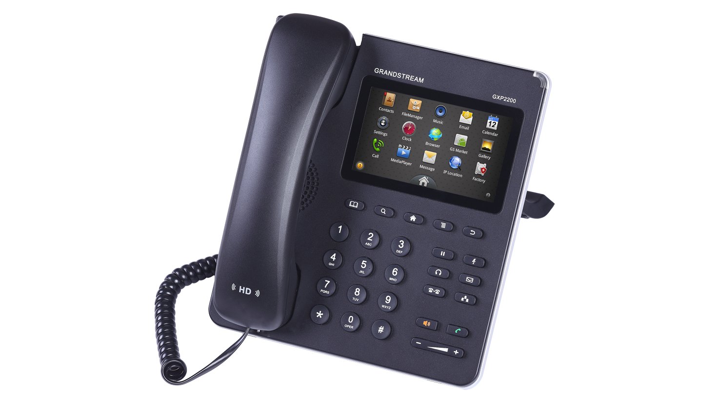 Grandstream GXP2200 AndroidTM desktop IP phone with version 2.3OS, 4.3 inch capacitive touchscreen LCD and supports 6 SIP accounts