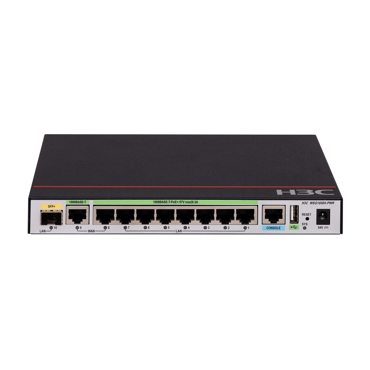 H3C WSG1808X-PWR (9801A5NN), 9 Port Giga (7 port PoE+) with 1 x 10 SFP+ Wireless Integrated Services Gateway