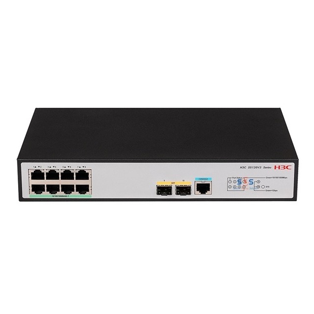 H3C S5120V3-10P-LI L2 Ethernet Switch with 8*10/100/1000BASE-T Ports and 2*1000BASE-X SFP Ports,(AC)