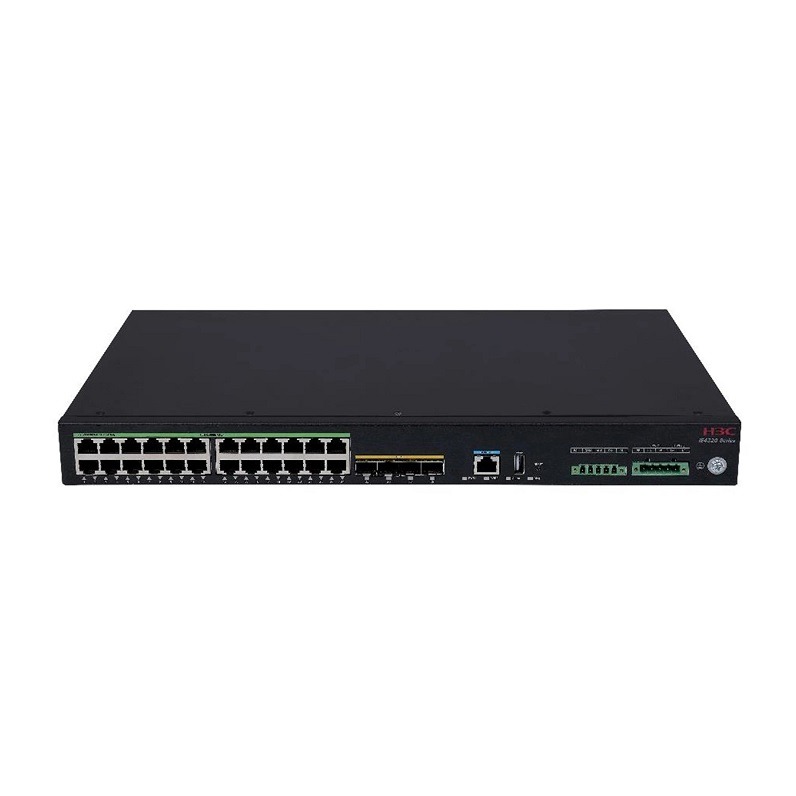 H3C,24 × 10/100/1000BASE-T Ethernet ports and 4 × 1G/10G SFP+ uplink ports.