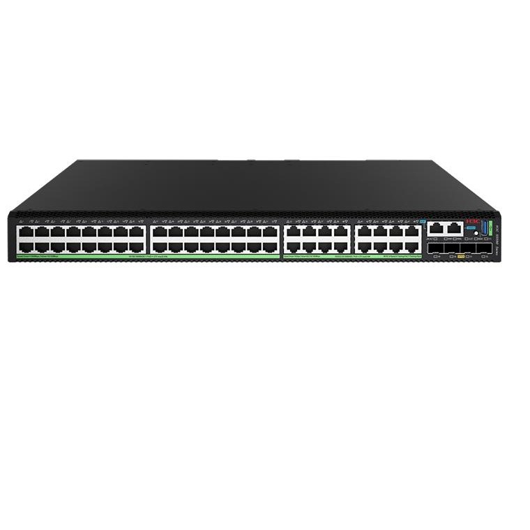 H3C,48*100M/1G/2.5G/5G/10G BASE-T PoE++ Ports, 4*25G SFP28 Ports, and 1*Slot, Without Power Supplies.