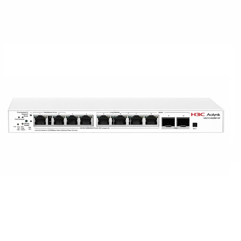 H3C Aolynk US210-8G2MF-HP, 8 Port Giga PoE+ 130W with 2 x 2.5G SFP Uplink, Cloud Managed Switch