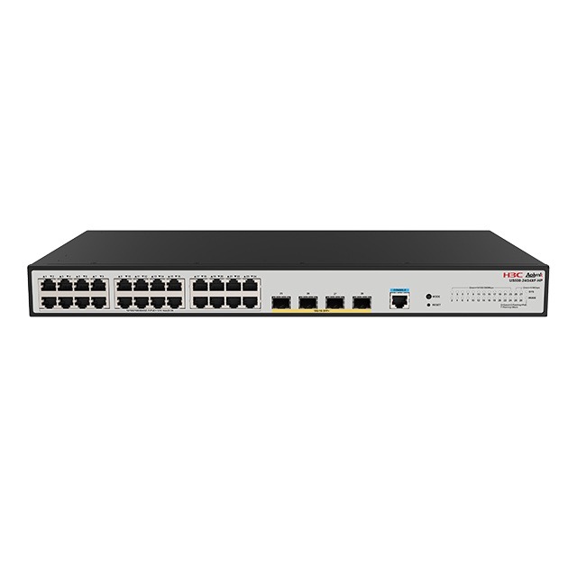 H3C Aolynk US500-24G4XF-HP, 24 Port Giga POE+ 375W with 4 x 10G SFP+ Uplink, Layer 3 Cloud Managed Stackable Switch
