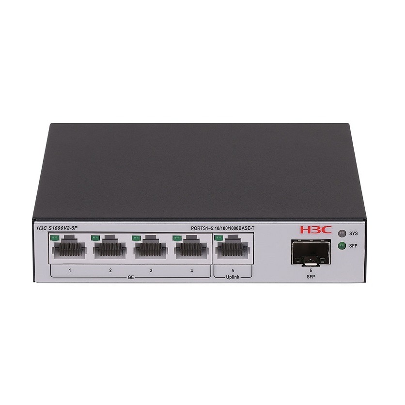 H3C S1600V2-6P (9801A67N) 5 Port Giga with 1 x GE Combo port Layer 2 Cloud Smart Managed Switch