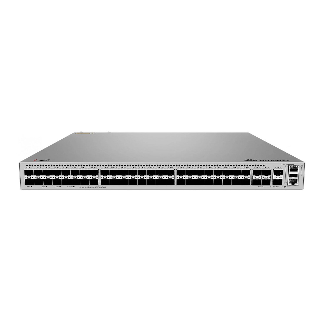 48*GE SFP ports, 4*10GE SFP+ ports, 2*12GE stack ports, with 1*AC power module)