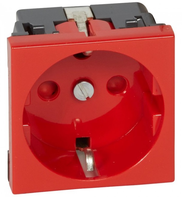 Socket outlet Mosaic - German standard - 2P+E screw terminals - 2 modules - red tamperproof