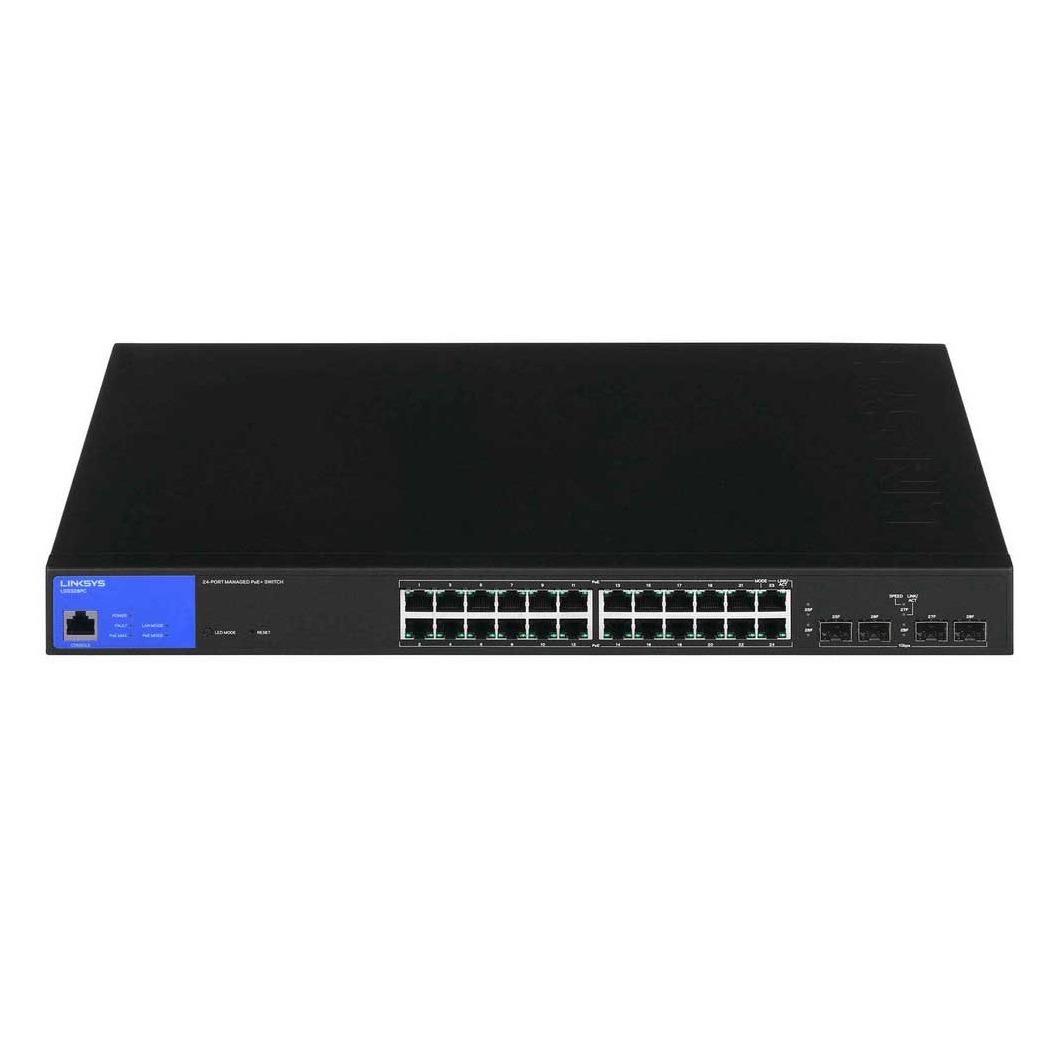 Linksys LGS328PC 24-Port Managed Gigabit PoE+ Switch with 4 1G SFP Uplinks 250W TAA Compliant