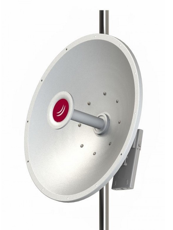 Parabolic dish antenna for 5GHz, 30dBi gain. This model includes precision alignment mount