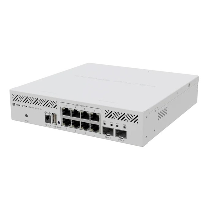 Mikrotik,Cloud Router Switch 310-8G+2S+IN with 800 Mhz CPU, 256 MB RAM, 8 x 2.5Gigabit Ethernet ports, 2 x SFP+ cages , RouterOS L5, 