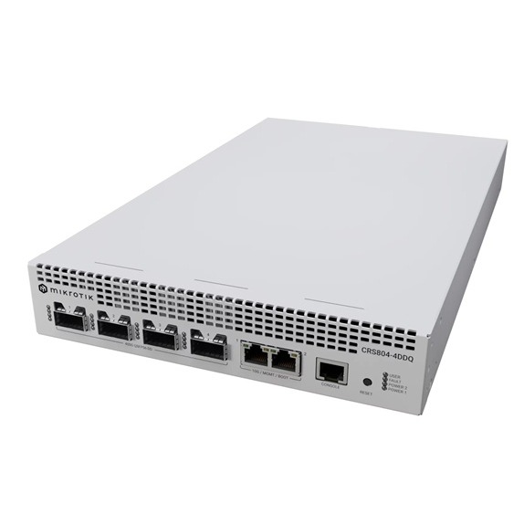 Mikrotik,Cloud Router Switch 804 DDQ with Quad-Core AL52400 2GHz CPU, 4GB RAM, 98DX7335 switch chip, 2 x 1G/2.5G/5G/10G Eth ports