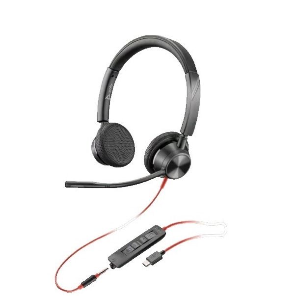 Poly Blackwire 3325 Stereo USB-C Headset +3.5mm Plug +USB-C/A Adapter