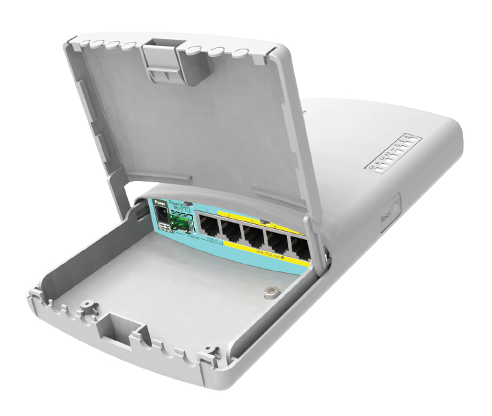 PowerBox Pro Five Gigabit Ethernet Router with 4xPoE-out ports, SFP cage and outdoor enclosure