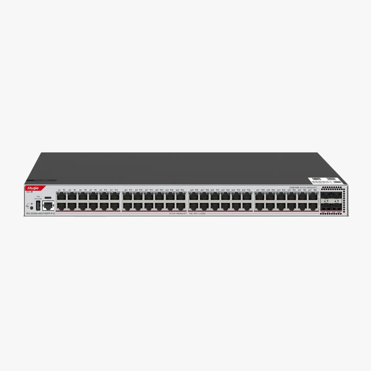 RG-S5350-48GT4SFP-P 48 x 1GE RJ45 ports, 4 x 1GE SFP ports, PoE+