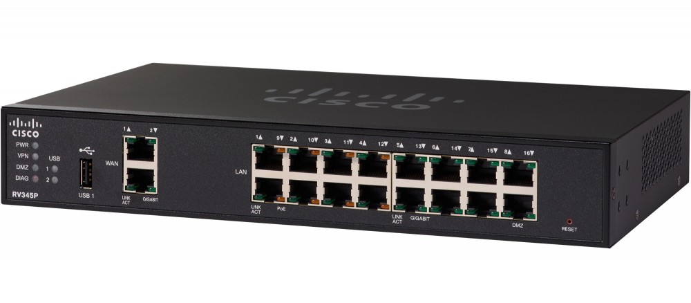Cisco RV345 Dual WAN Gigabit VPN Router  ,2 WAN, 8 LAN + 8 PoE LAN, 3G/4G USB support