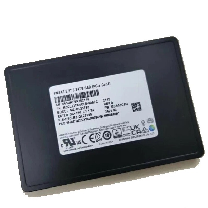 Samsung 3.84TB SSD PM9A3 U2 NVME MZ-QL33T80 PCIE MZQL23T8HCLS-00B7C GDA53C2Q