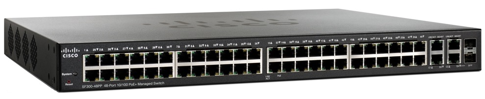 Cisco SF300-48PP-K9 48-port 10/100 PoE+ Managed Switch w/Gig Uplinks
