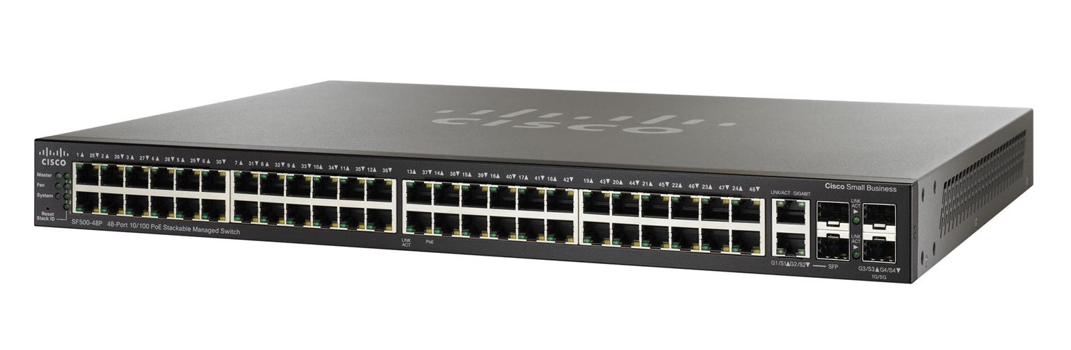 Cisco SF500-48P-K9 48-port 10/100 POE Stackable Managed Switch w/Gig Uplinks