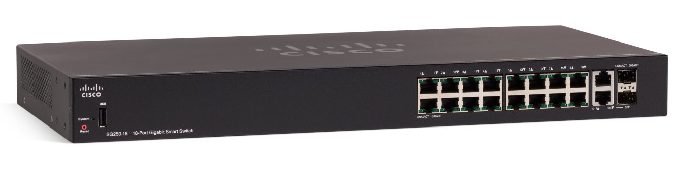 Cisco SG250-18 18-Port Gigabit Smart Switch 16 10/100/1000 ports 2 Gigabit copper/SFP combo ports