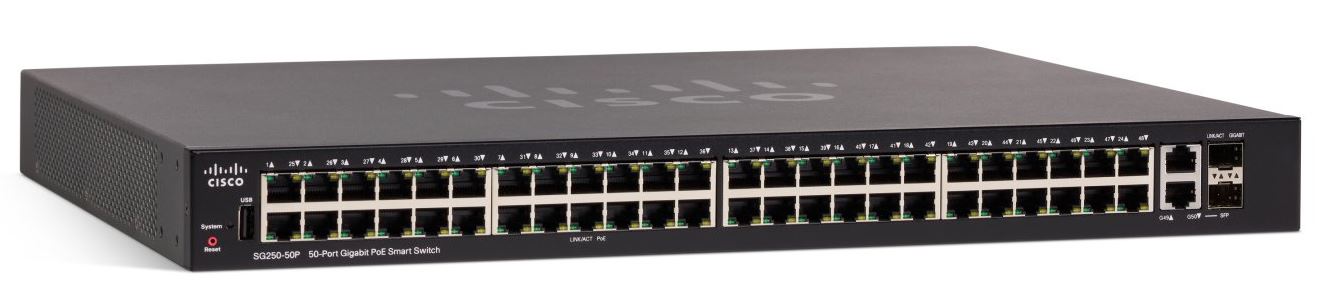 Cisco  48 10/100/1000 PoE+ ports with 375W power budget 2 Gigabit copper/SFP combo ports