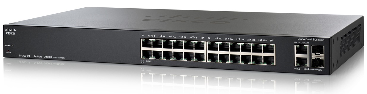 Cisco SLM224GT SF200-24 24-Port 10/100 Smart Switch + 2Gig Uplink