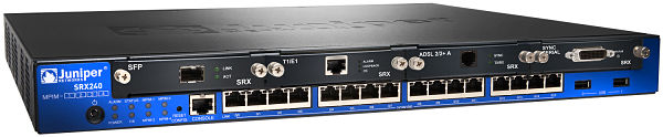 SRX services gateway 240 with 16 x GE ports, 4xmini-PIM slots, 2 GB DRAM and 2 GB FLASH