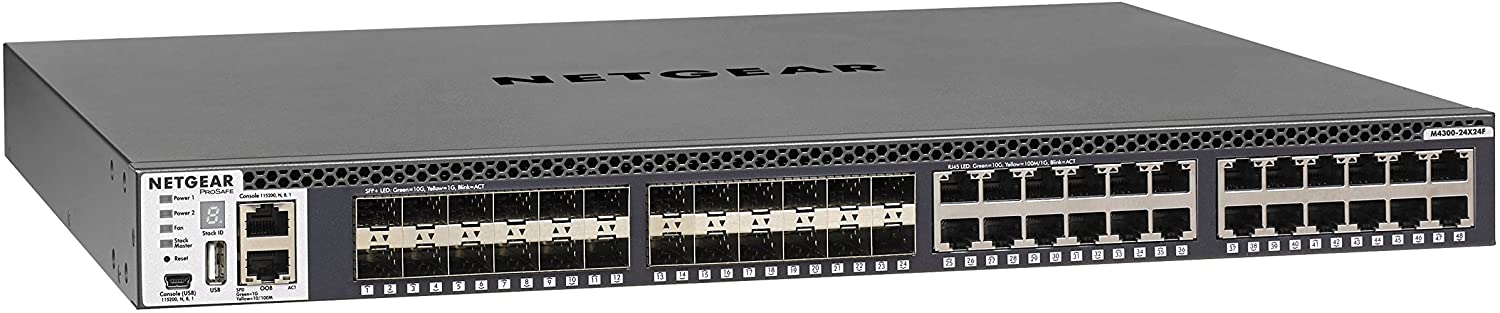 NETGEAR 24-Port Fully Managed Switch M4300-24X24F, 48x10G, 24x10GBASE-T, 24xSFP+, Stackable, ProSAFE Lifetime Protection