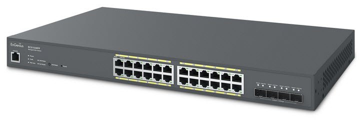 Coud Management Switch with 24 GE + 4 10GE SFP+, IEEE802.3at/af, 410w PoE power budget, internal power supply, 19inch 1U rack-mountable