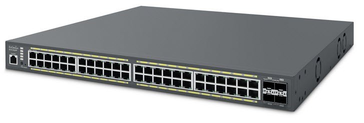 Coud Management Switch with 48 GE + 4 10GE SFP+, IEEE802.3at/af, 740w PoE power budget, internal power supply, 19inch 1U rack-mountable