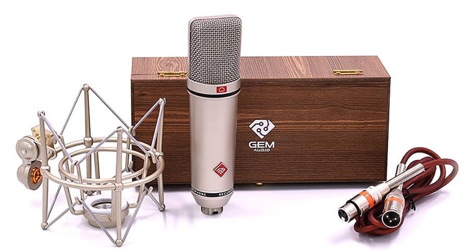 34mm Gold Large Diaphragm Microphone/Wooden Box/Metal Shock mount/XLR to XLR Cable