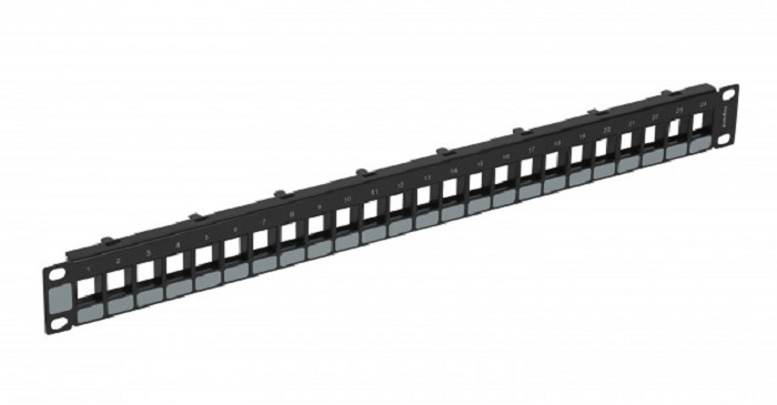 Modular empty patch panel for 24 unshielded keystone jacks cat.6 and cat.5e