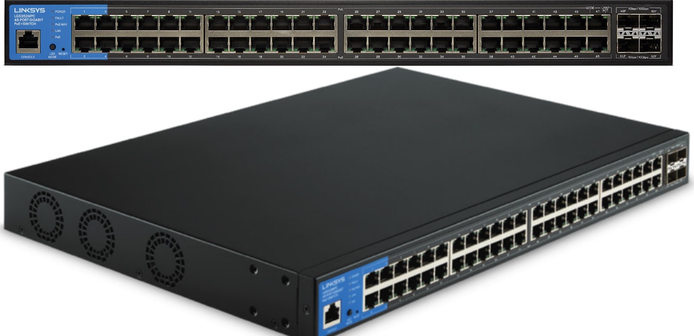 Linksys 48-PORT MANAGED PoE+ GE SWITCH  with 4, 10G SFP ,740W TAA