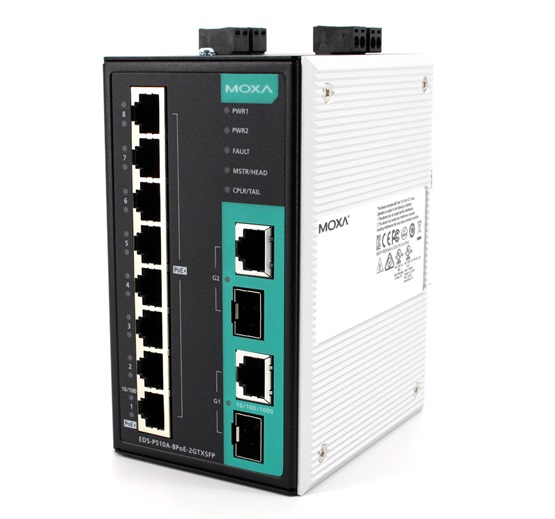 Managed Ethernet PoE Switch with 8 PoE+ ports, 2 combo gigabit Ethernet ports, -40 to 75Â°C